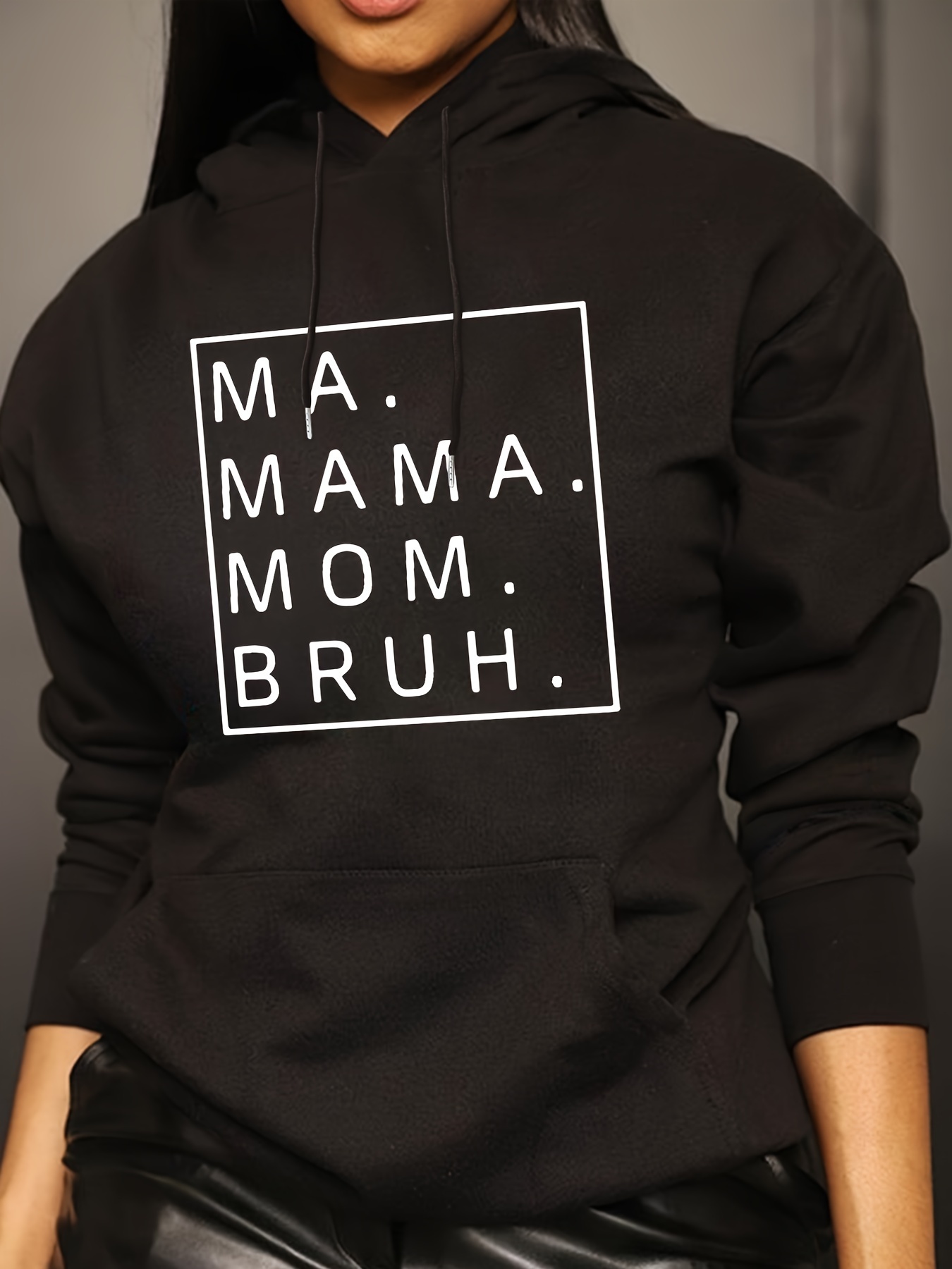mama mom bruh print drawstring hoodie casual long sleeve kangaroo pocket sweatshirt womens clothing details 0