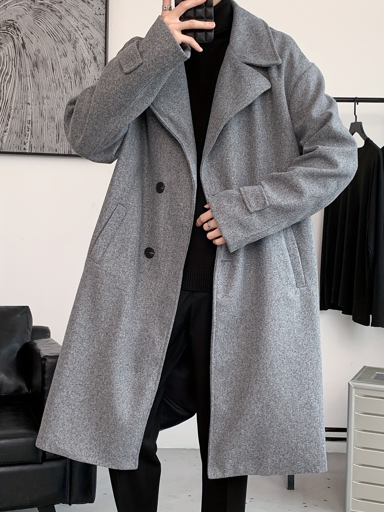 mens elegant single breasted trench coat casual lapel overcoat for fall winter details 18