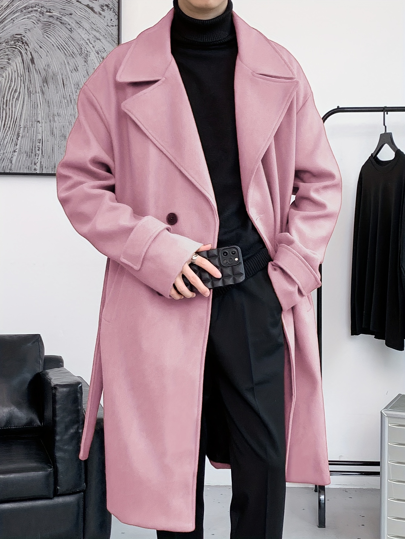 mens elegant single breasted trench coat casual lapel overcoat for fall winter details 28