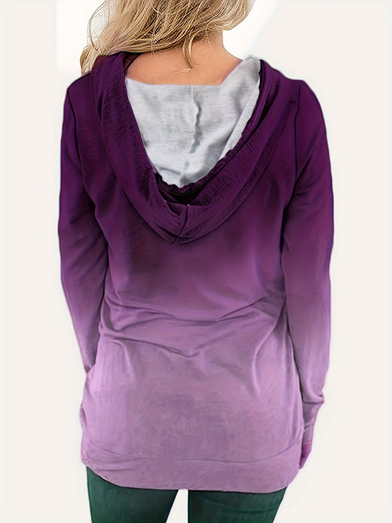 ombre kangaroo pocket hoodie, ombre kangaroo pocket hoodie casual long sleeve drawstring hoodies sweatshirt womens clothing details 13