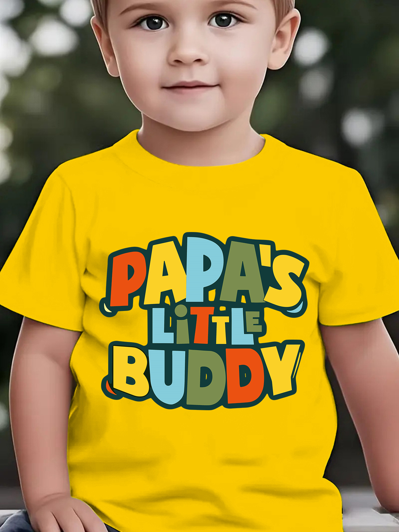 Summer Boys' Stylish Short-Sleeve T-Shirt with The Cartoon Print 'PAPA'S LITTLE BUDDY' for Outdoor Casual Wear, Model NY-DX3974