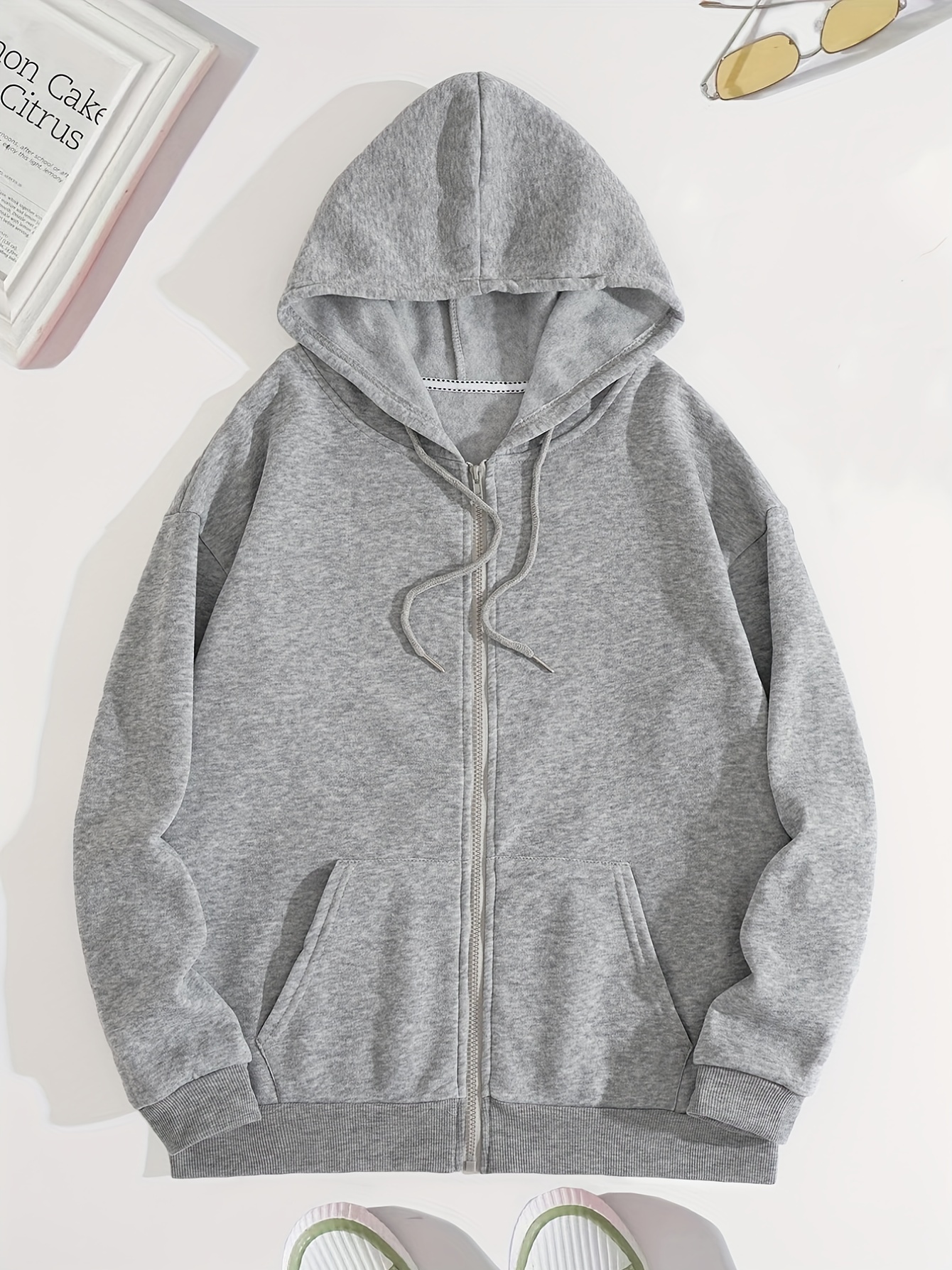 zip up solid hoodies casual long sleeve kangaroo pocket drawstring sweatshirt womens clothing details 25