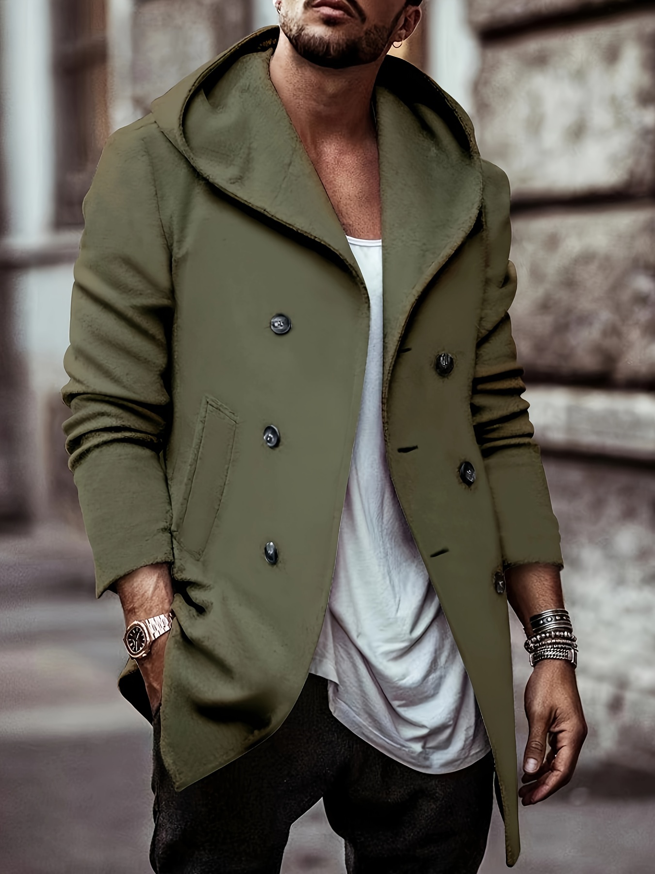 cotton blend mens trendy retro hooded long sleeve coat windbreaker stylish long overcoat for autumn winter details 4