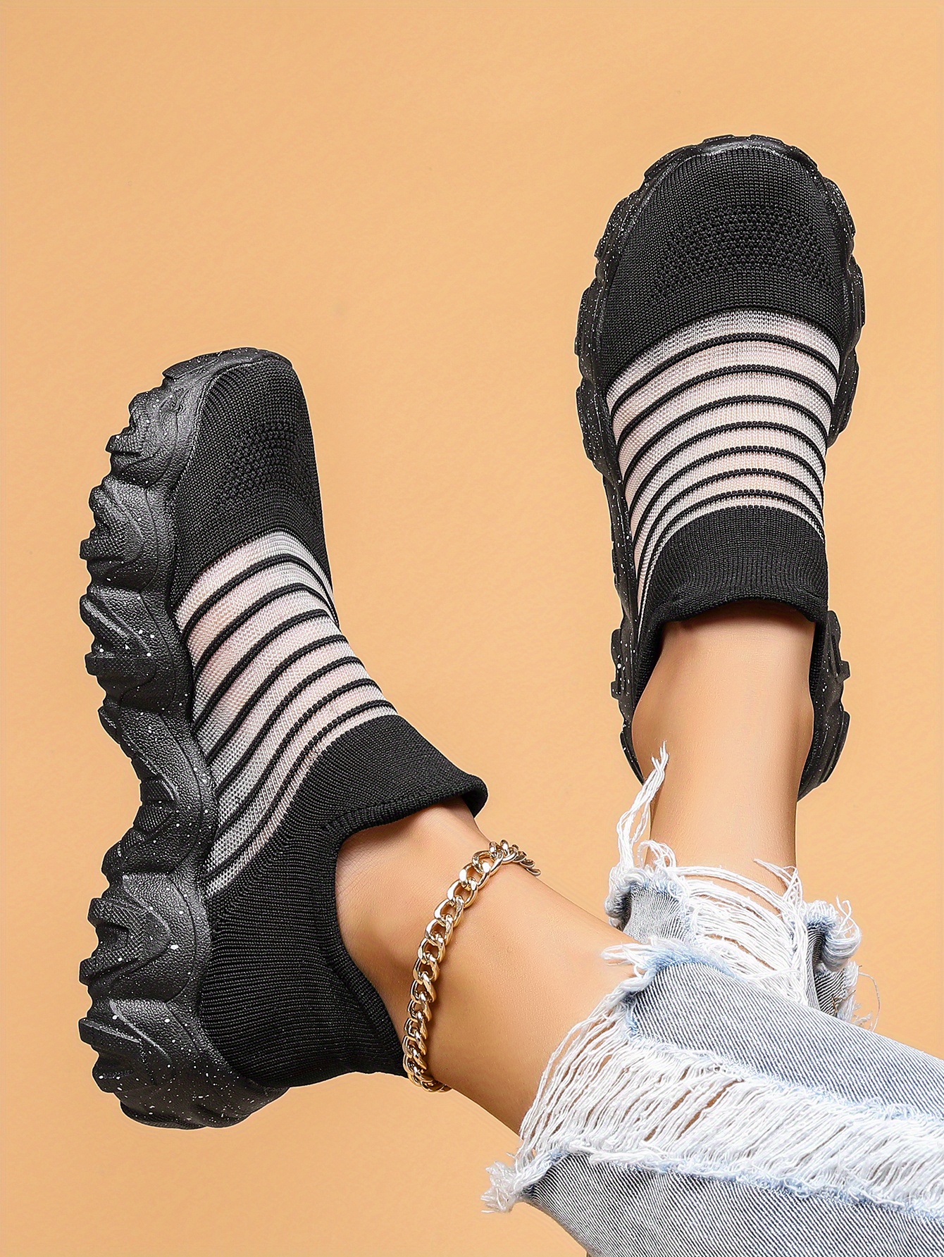 womens mesh panel sock sneakers slip on low top round toe breathable flatform shoes outdoor comfy sporty shoes details 3