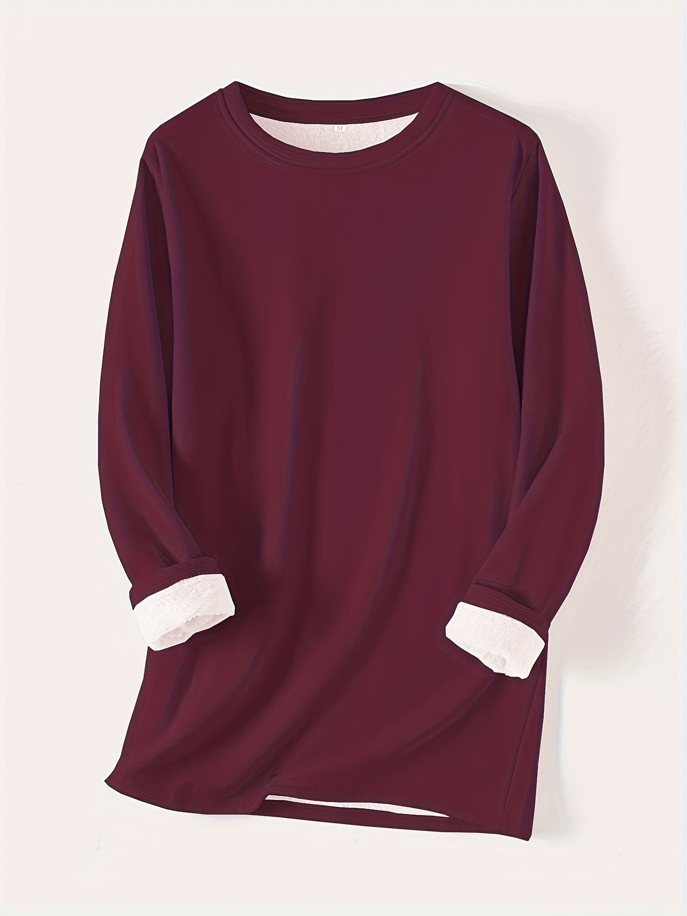 solid crew neck thermal sweatshirt casual long sleeve simple sweatshirt for fall winter womens clothing details 35