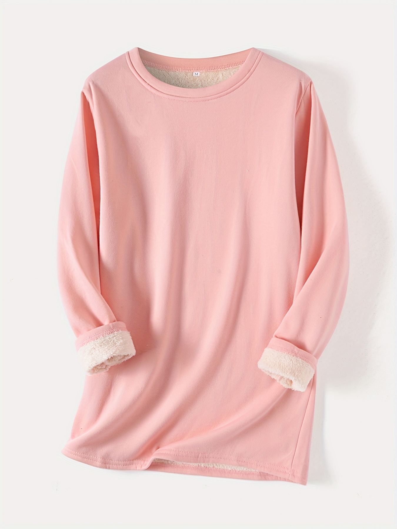 solid crew neck thermal sweatshirt casual long sleeve simple sweatshirt for fall winter womens clothing details 45