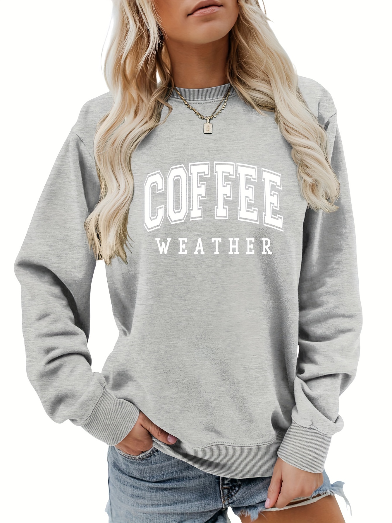 coffee letter print loose sweatshirt casual long sleeve crew neck sweatshirt womens clothing details 30