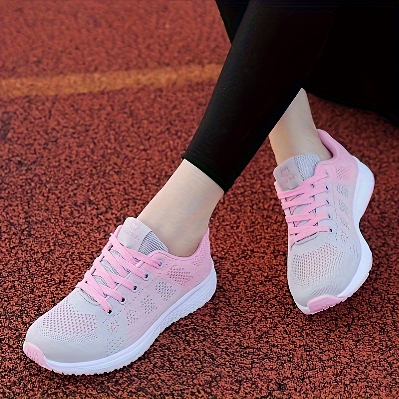 womens solid color casual sneakers lace up breathable flat soft sole shoes lightweight low top running shoes details 1