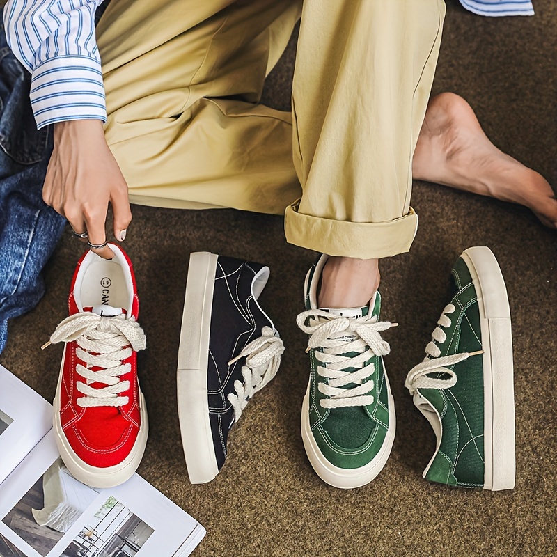 Men s Trendy Solid Skate Shoes, Wear-resistant Non Slip Lace-up Casual Sneakers For Outdoor, Men s Street Style Footwear details 0