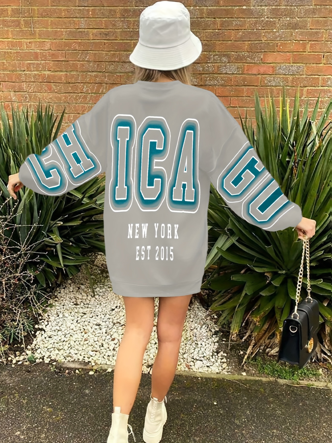 letter print drop shoulder sweatshirt casual long sleeve crew neck sweatshirt for fall winter womens clothing details 9