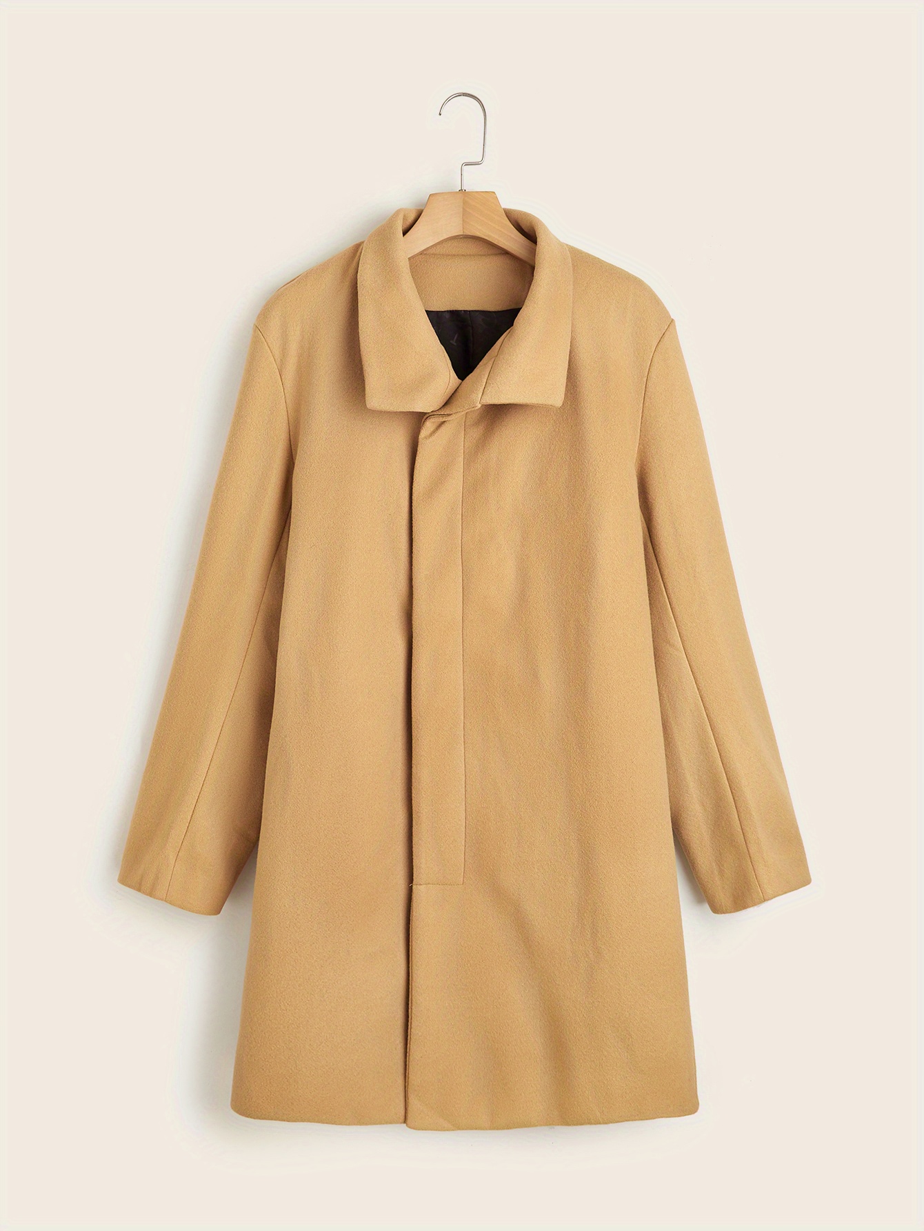 mens trendy retro solid long sleeve coat windbreaker lapel long overcoat for autumn winter details 1