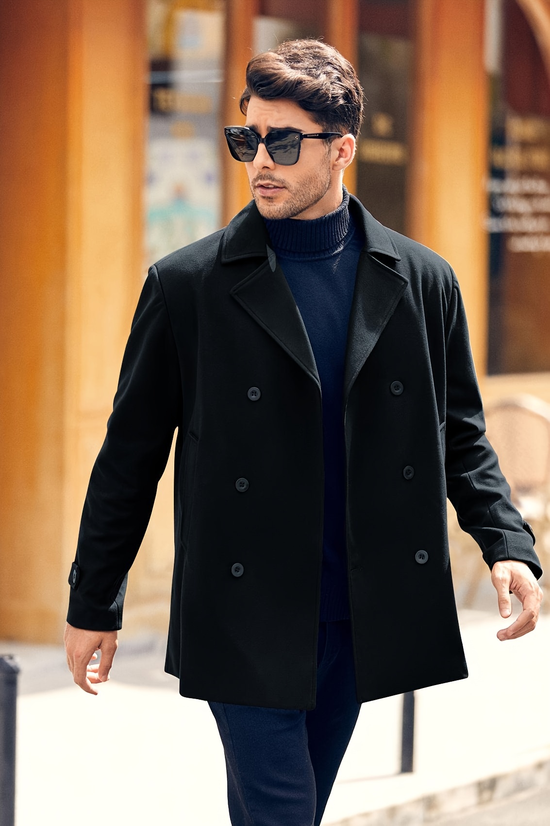 mens elegant trench coat mature double breasted overcoat for fall winter details 7