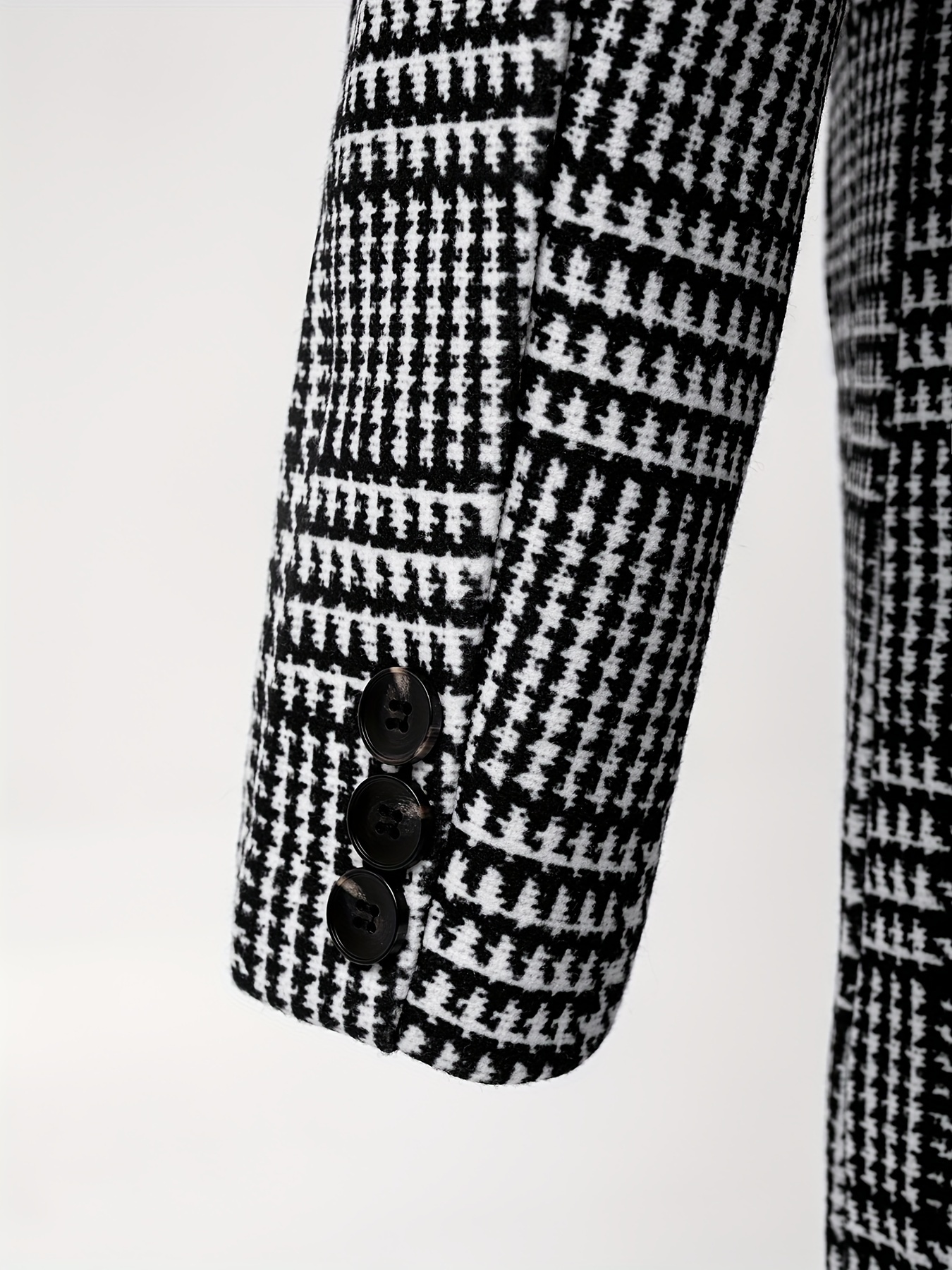 mens trendy retro houndstooth long sleeve coat windbreaker lapel long overcoat for autumn winter details 12