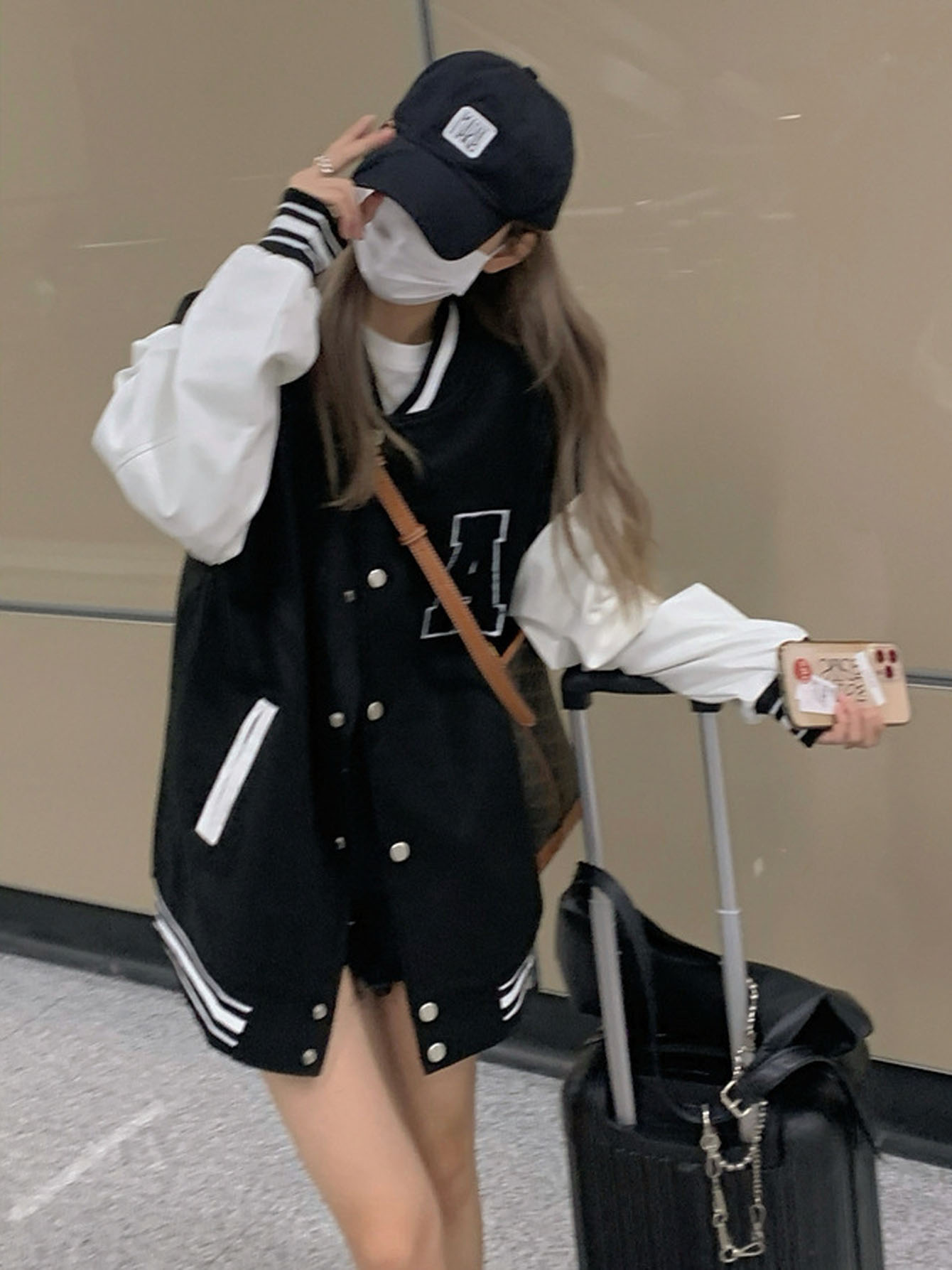 varsity letterman jacket letter print button up jacket womens casual streetwear womens clothing details 0