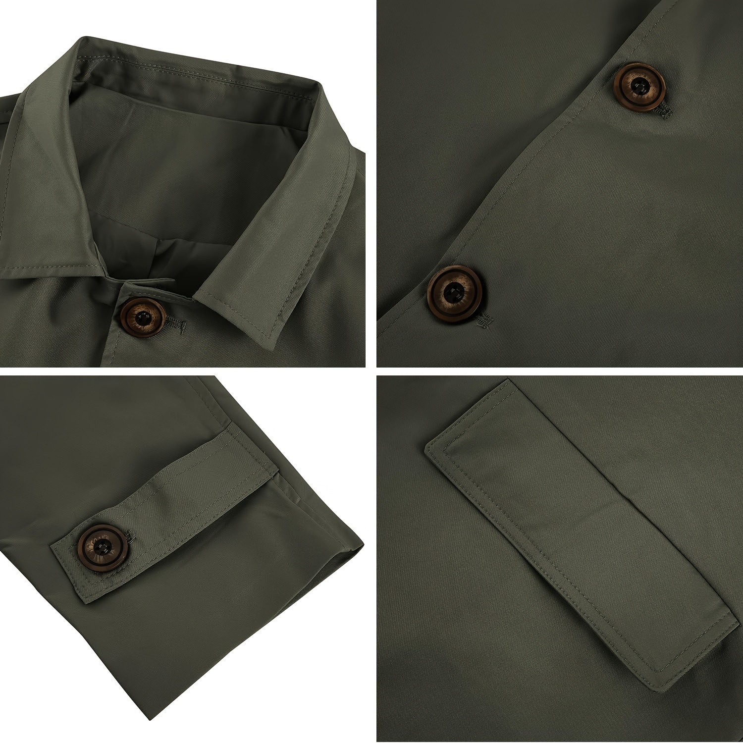 mens stylish solid windbreaker with pockets active slightly stretch breathable lapel button up long sleeve top for city walk street hanging details 3