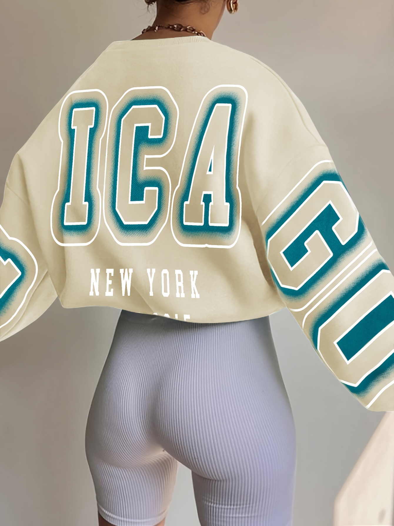 letter print drop shoulder sweatshirt casual long sleeve crew neck sweatshirt for fall winter womens clothing details 34