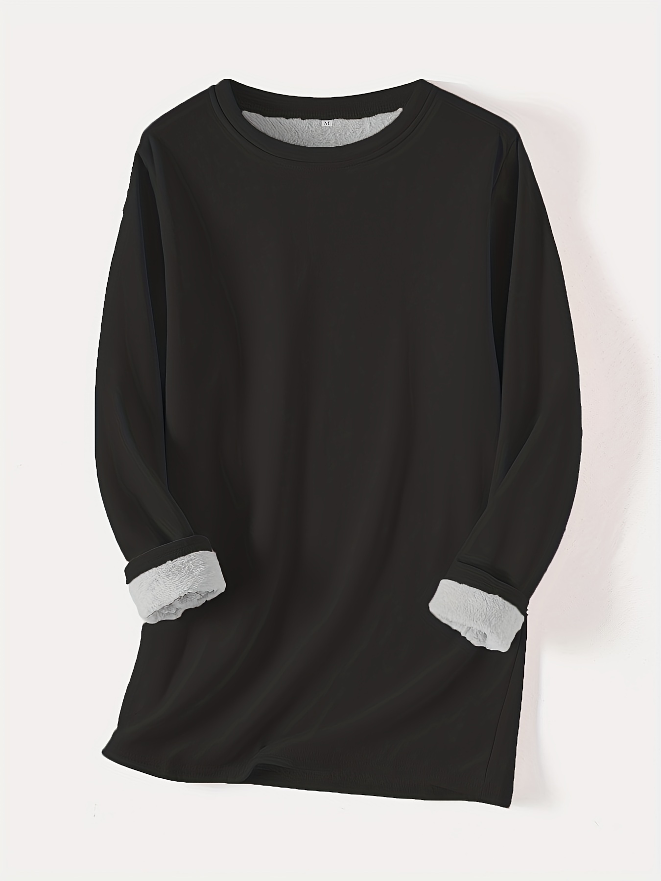 solid crew neck thermal sweatshirt casual long sleeve simple sweatshirt for fall winter womens clothing details 15