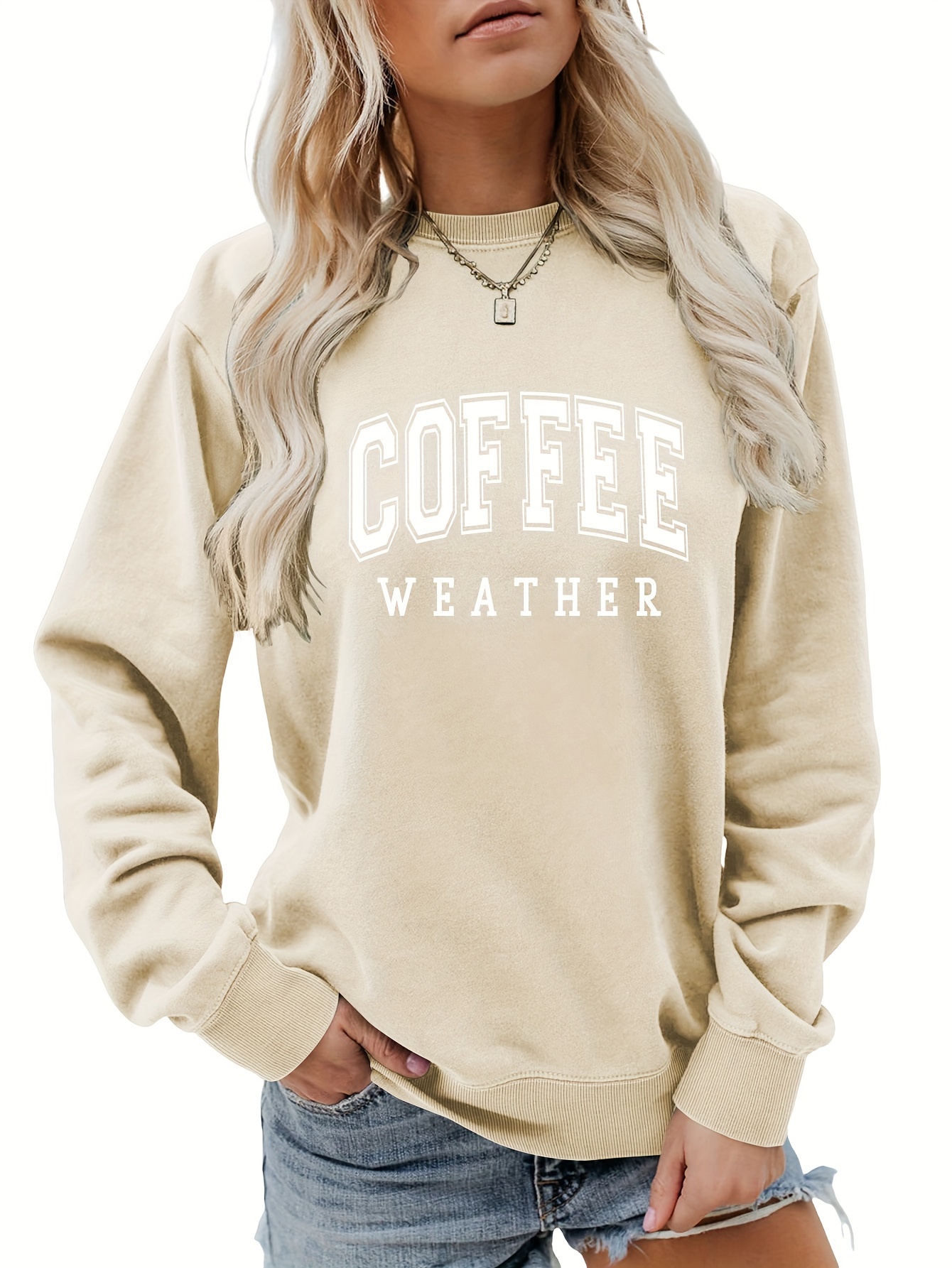 coffee letter print loose sweatshirt casual long sleeve crew neck sweatshirt womens clothing details 10