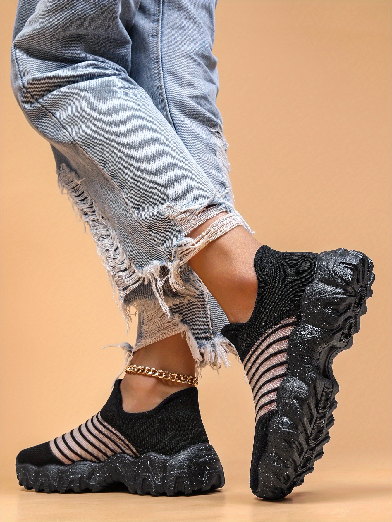 womens mesh panel sock sneakers slip on low top round toe breathable flatform shoes outdoor comfy sporty shoes details 5