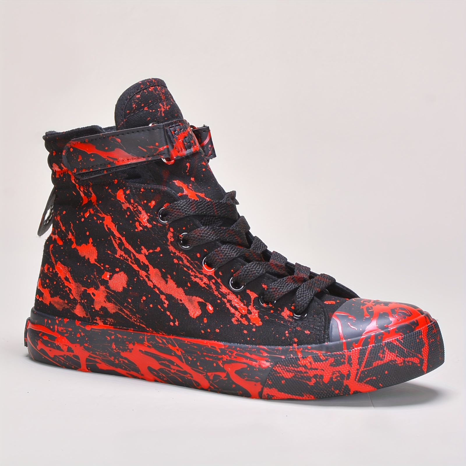 mens splashed paint pattern high top canvas sneakers lace up sneakers skate shoes athletic shoes casual walking shoes details 0