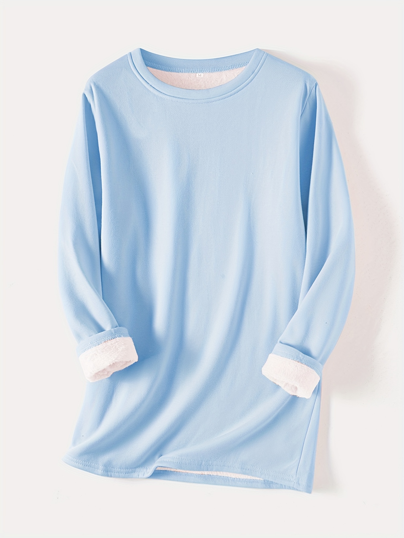 solid crew neck thermal sweatshirt casual long sleeve simple sweatshirt for fall winter womens clothing details 0