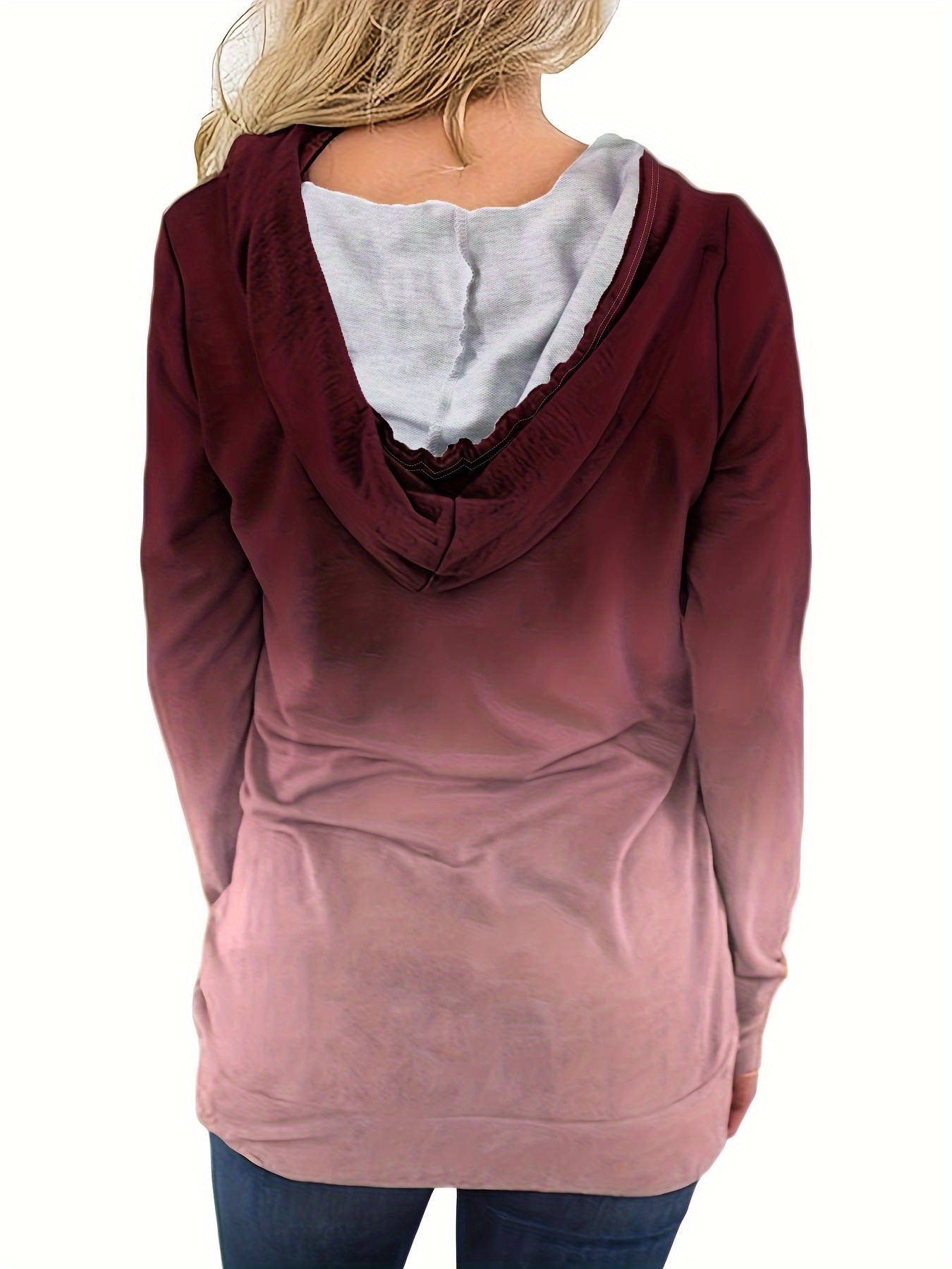 ombre kangaroo pocket hoodie, ombre kangaroo pocket hoodie casual long sleeve drawstring hoodies sweatshirt womens clothing details 7