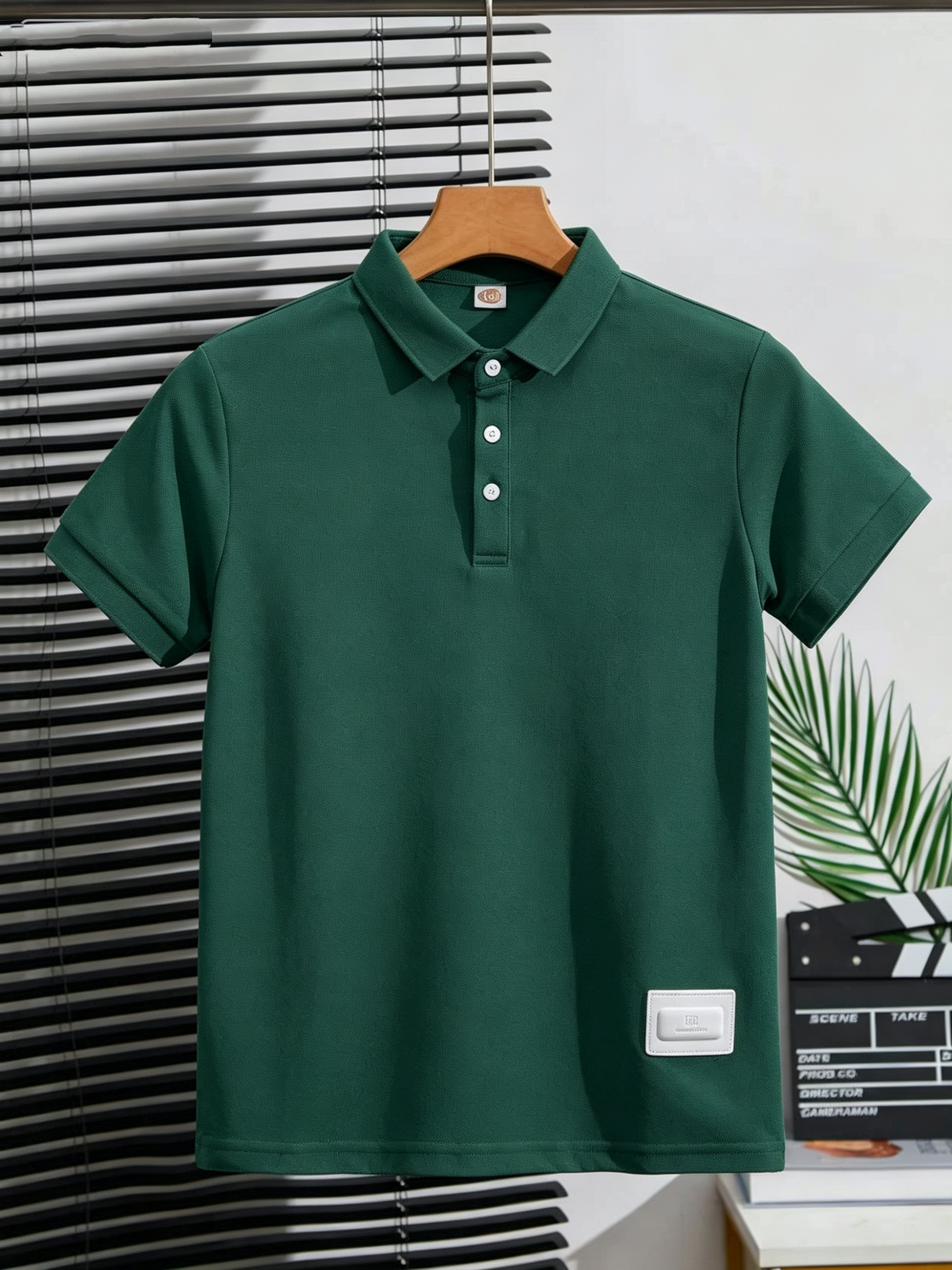Summer! Solid Color Short-Sleeve Polo Shirt for Kids, Simple Label Design, Wrinkle-Resistant, Not Easily Deformed, Fresh and Breathable T-Shirt Top, Preppy Style, Boys' Daily Wear Lapel Shirt, Summer, Regular Fit