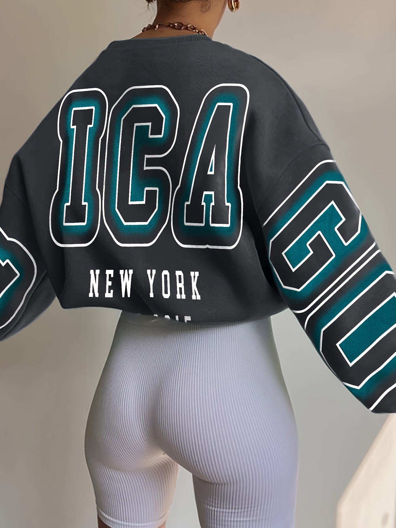 letter print drop shoulder sweatshirt casual long sleeve crew neck sweatshirt for fall winter womens clothing details 42