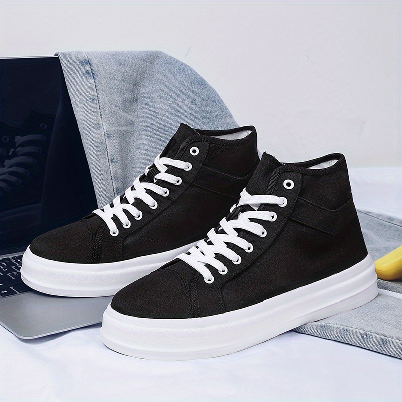 mens trendy high top lace up canvas shoes fashion non slip skate shoes mens sneakers details 7