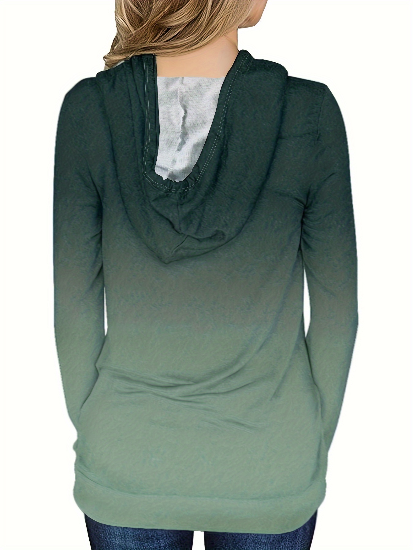 ombre kangaroo pocket hoodie, ombre kangaroo pocket hoodie casual long sleeve drawstring hoodies sweatshirt womens clothing details 4