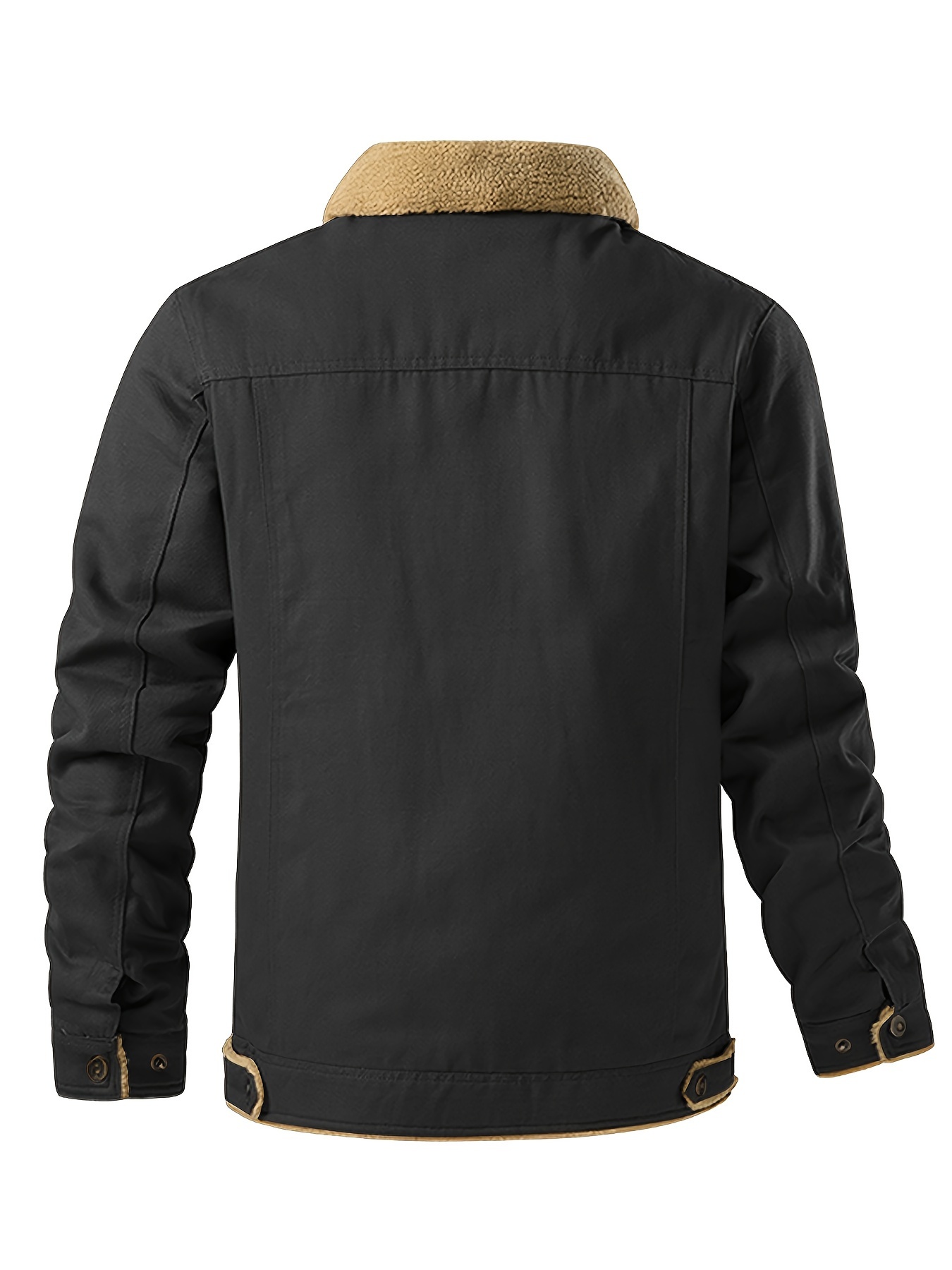 mens casual warm fleece flap pocket jacket chic cotton button up jacket for fall winter details 9