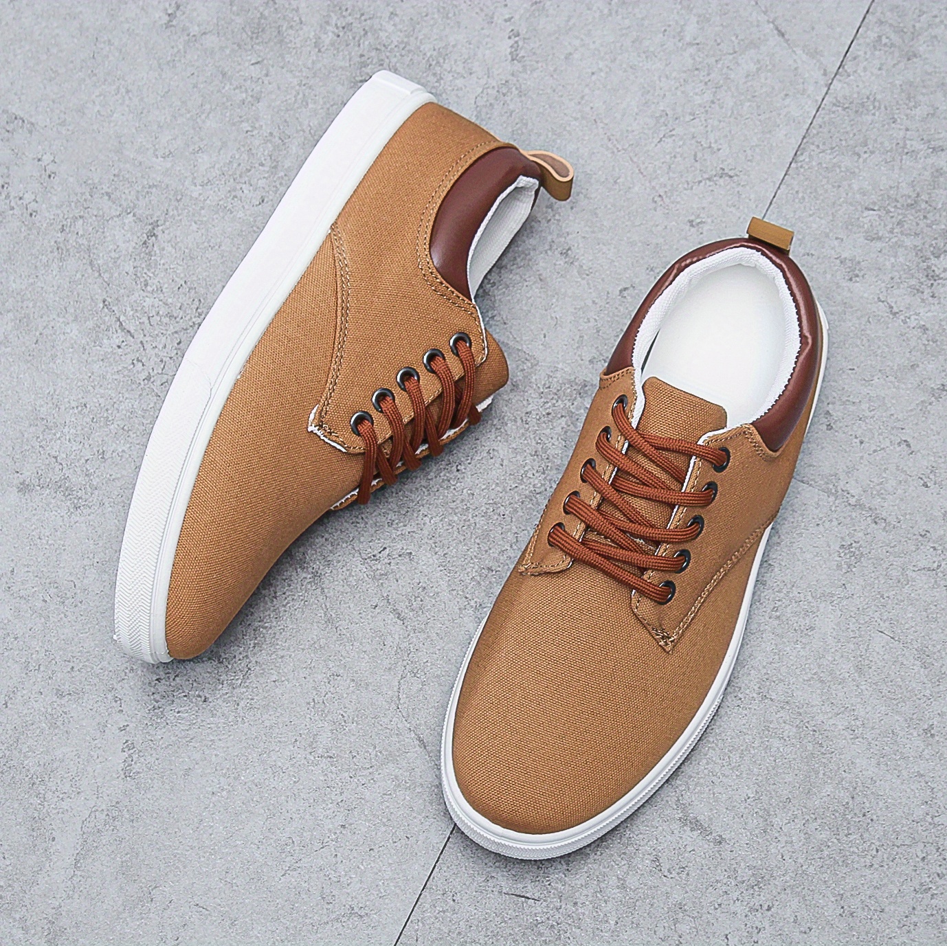 mens trendy canvas lace up sneakers casual outdoor walking shoes details 1