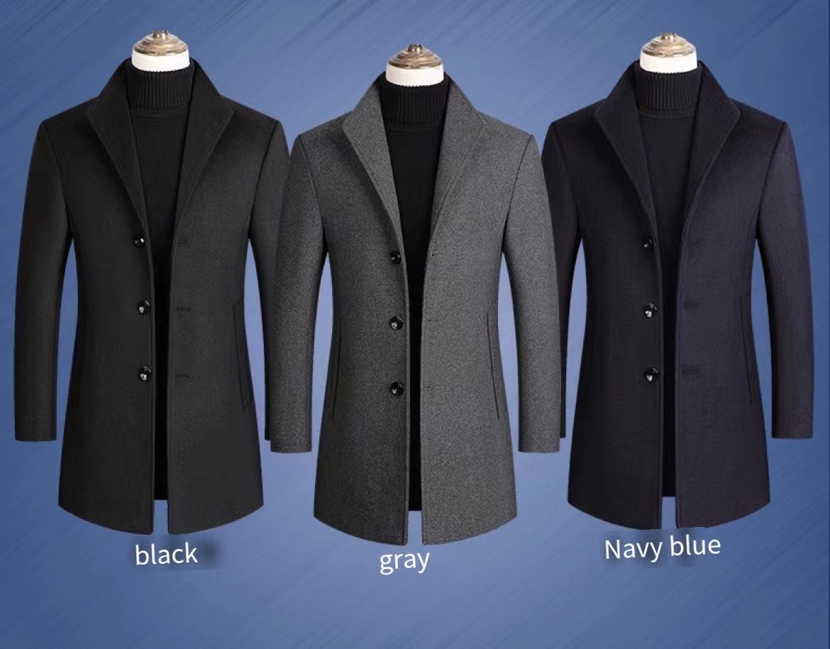new mens business coat slim long woolen coat details 0