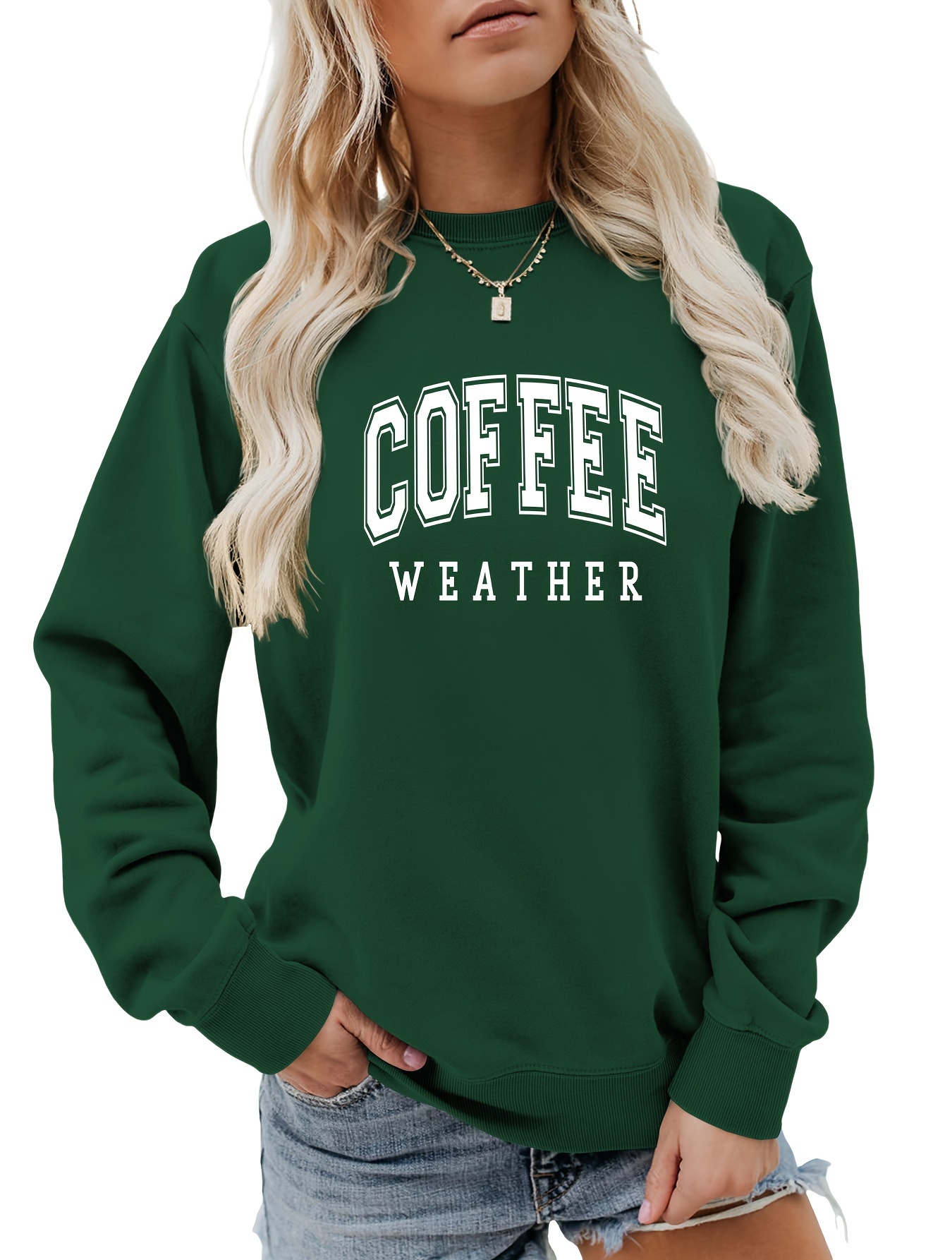coffee letter print loose sweatshirt casual long sleeve crew neck sweatshirt womens clothing details 20