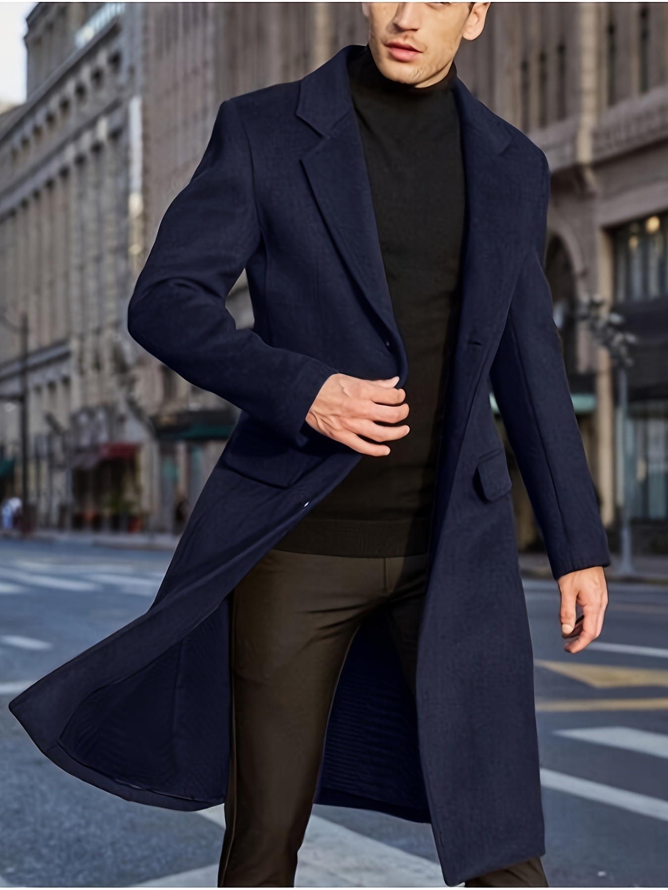 Men s Classic Design Stylish Long Sleeve Coat Windbreaker Lapel Long Overcoat For Autumn Winter details 5
