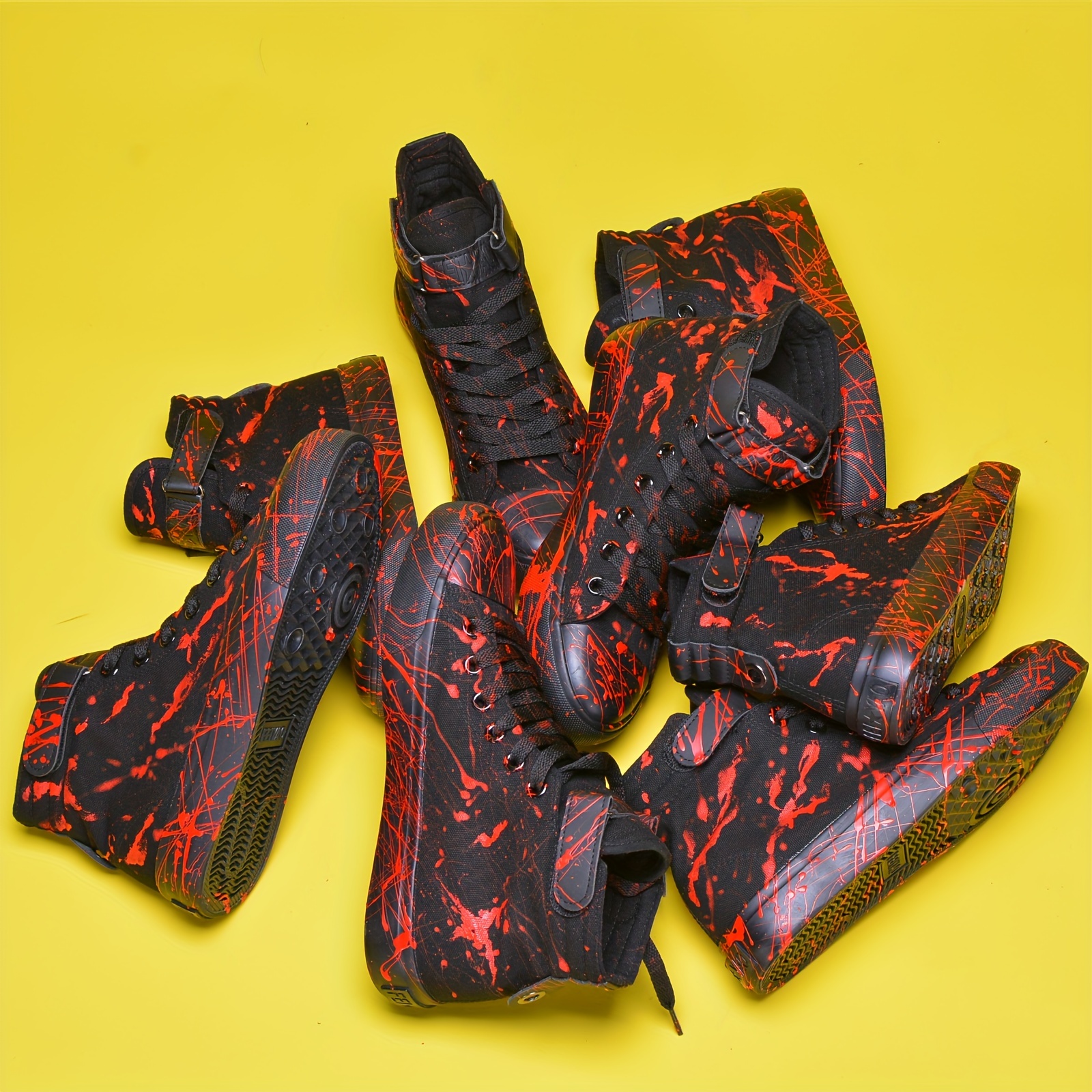 mens splashed paint pattern high top canvas sneakers lace up sneakers skate shoes athletic shoes casual walking shoes details 4