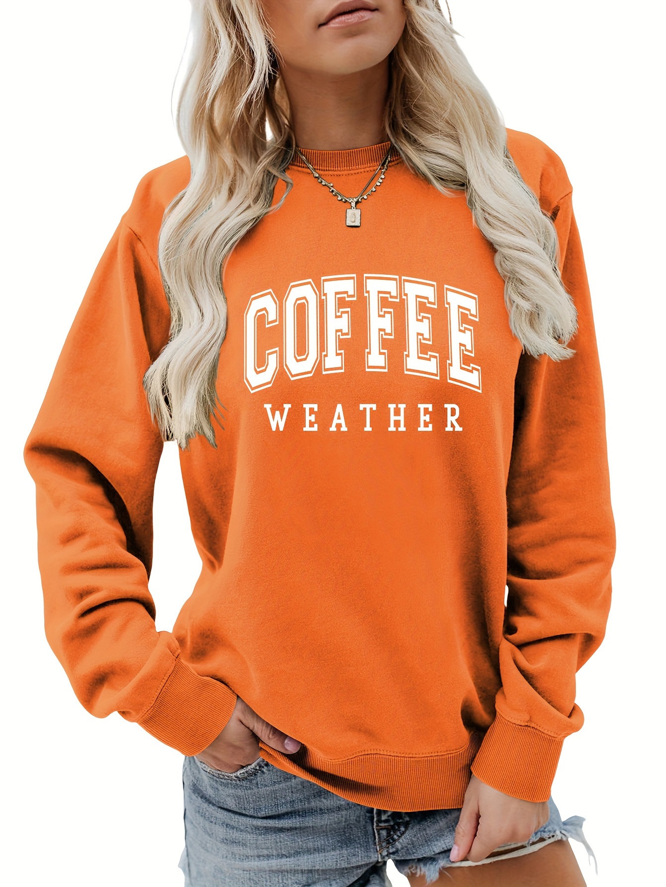 coffee letter print loose sweatshirt casual long sleeve crew neck sweatshirt womens clothing details 25