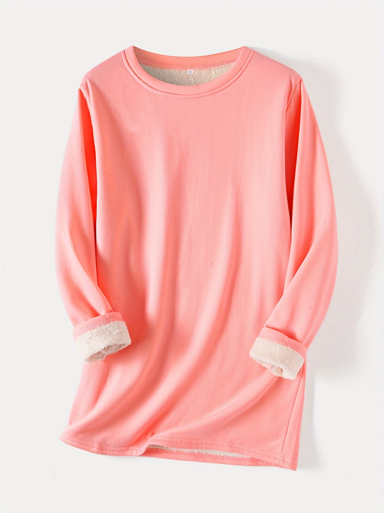 solid crew neck thermal sweatshirt casual long sleeve simple sweatshirt for fall winter womens clothing details 40