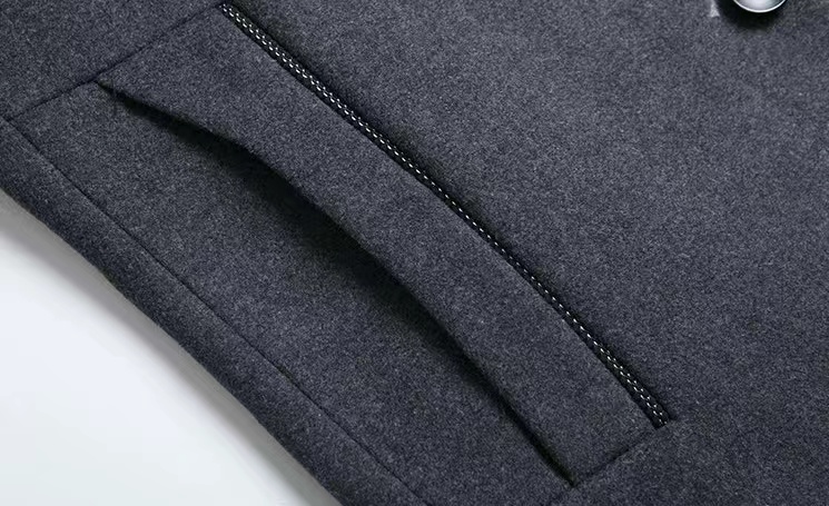 new mens business coat slim long woolen coat details 14