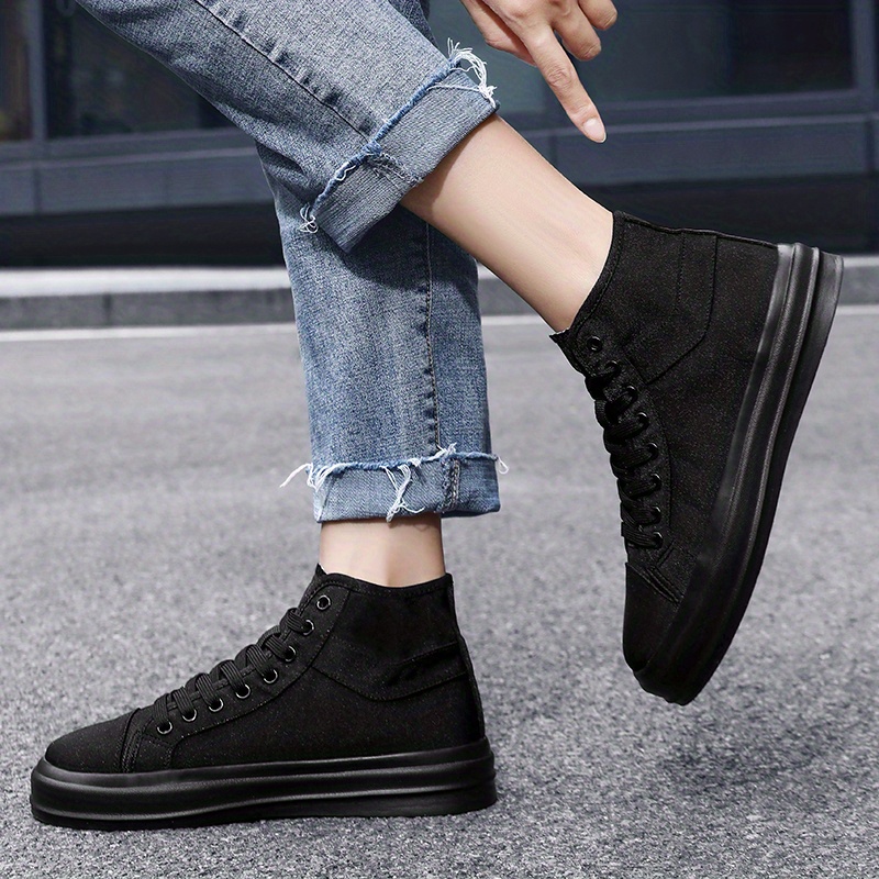 mens lace up canvas sneakers high top casual walking shoes comfortable and breathable details 6