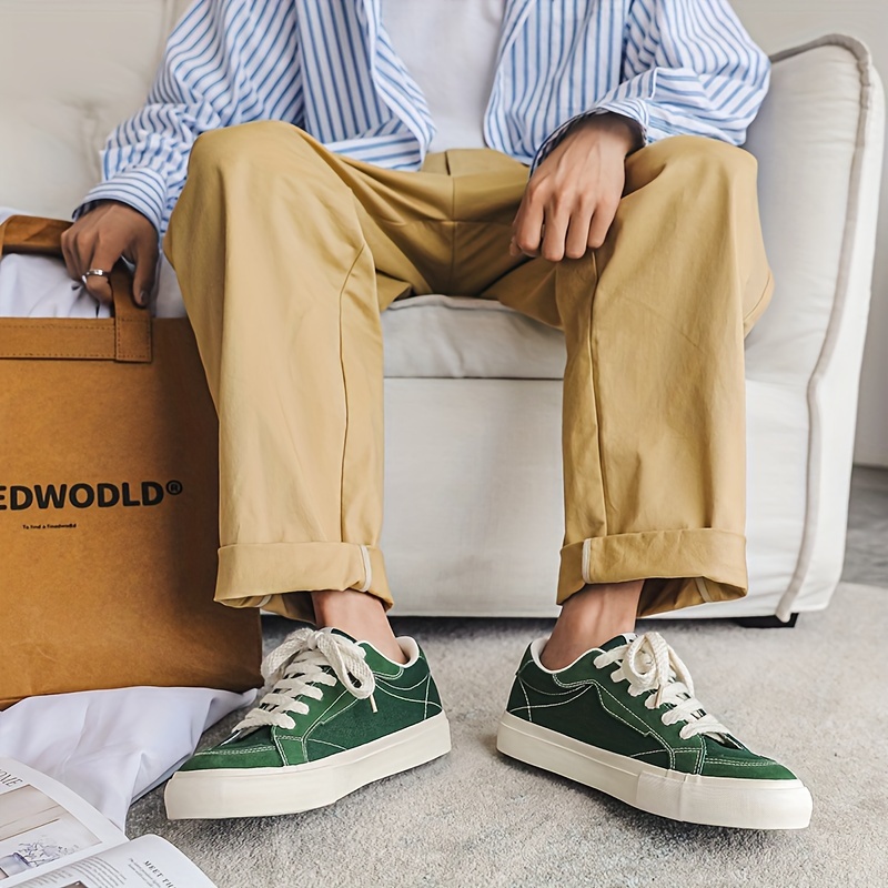 Men s Trendy Solid Skate Shoes, Wear-resistant Non Slip Lace-up Casual Sneakers For Outdoor, Men s Street Style Footwear details 2