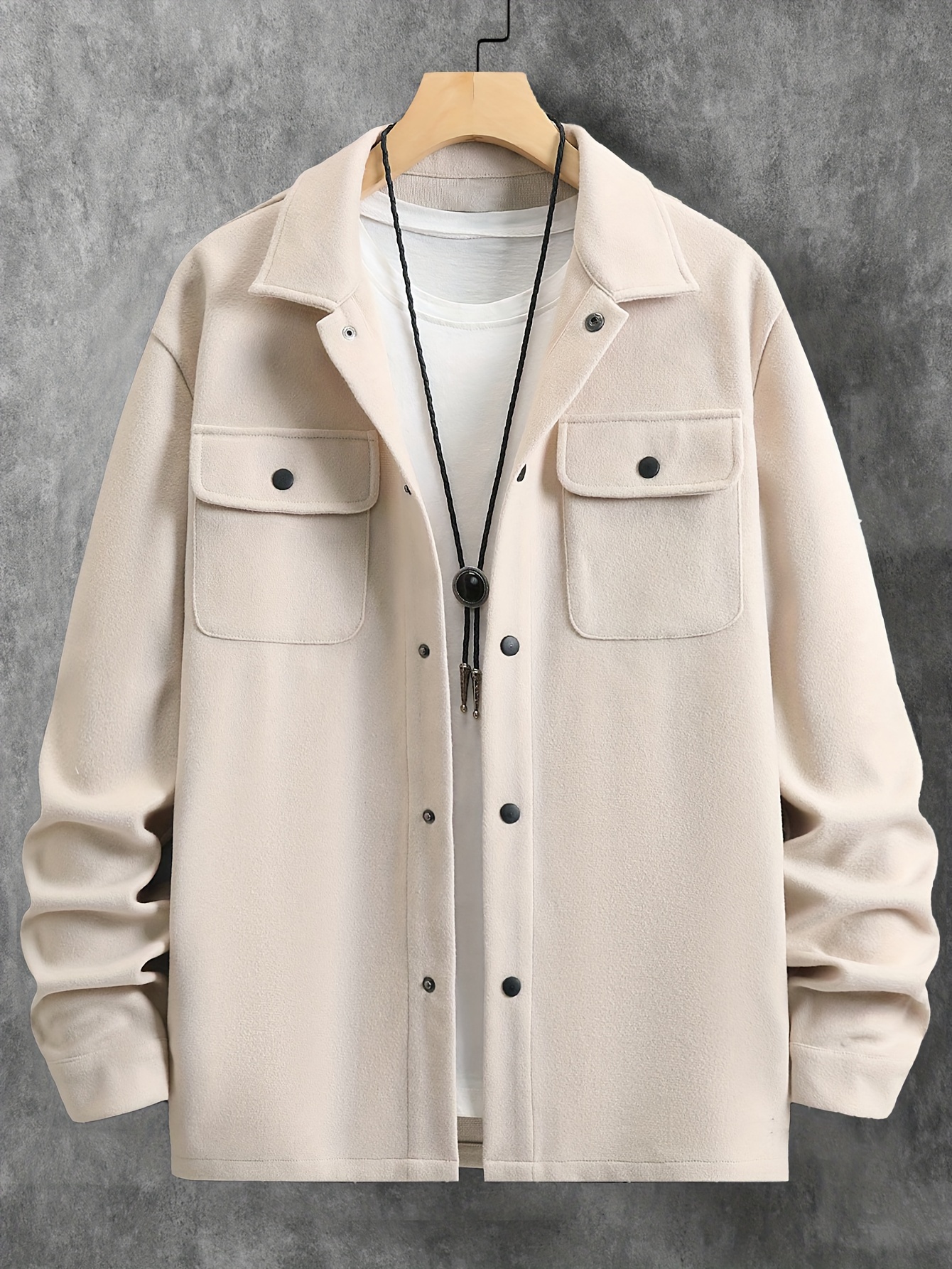 mens casual woolen flap pocket jacket chic button up mature coat for fall winter details 17