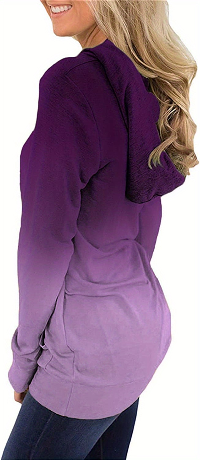 ombre kangaroo pocket hoodie, ombre kangaroo pocket hoodie casual long sleeve drawstring hoodies sweatshirt womens clothing details 12