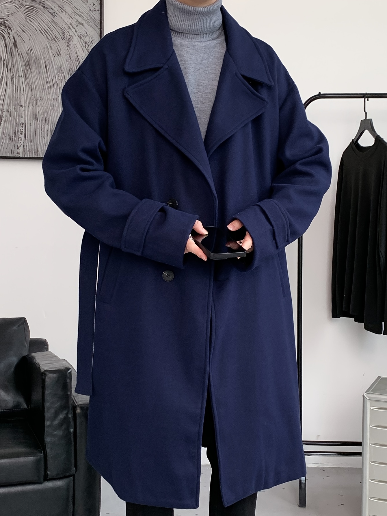 mens elegant single breasted trench coat casual lapel overcoat for fall winter details 21