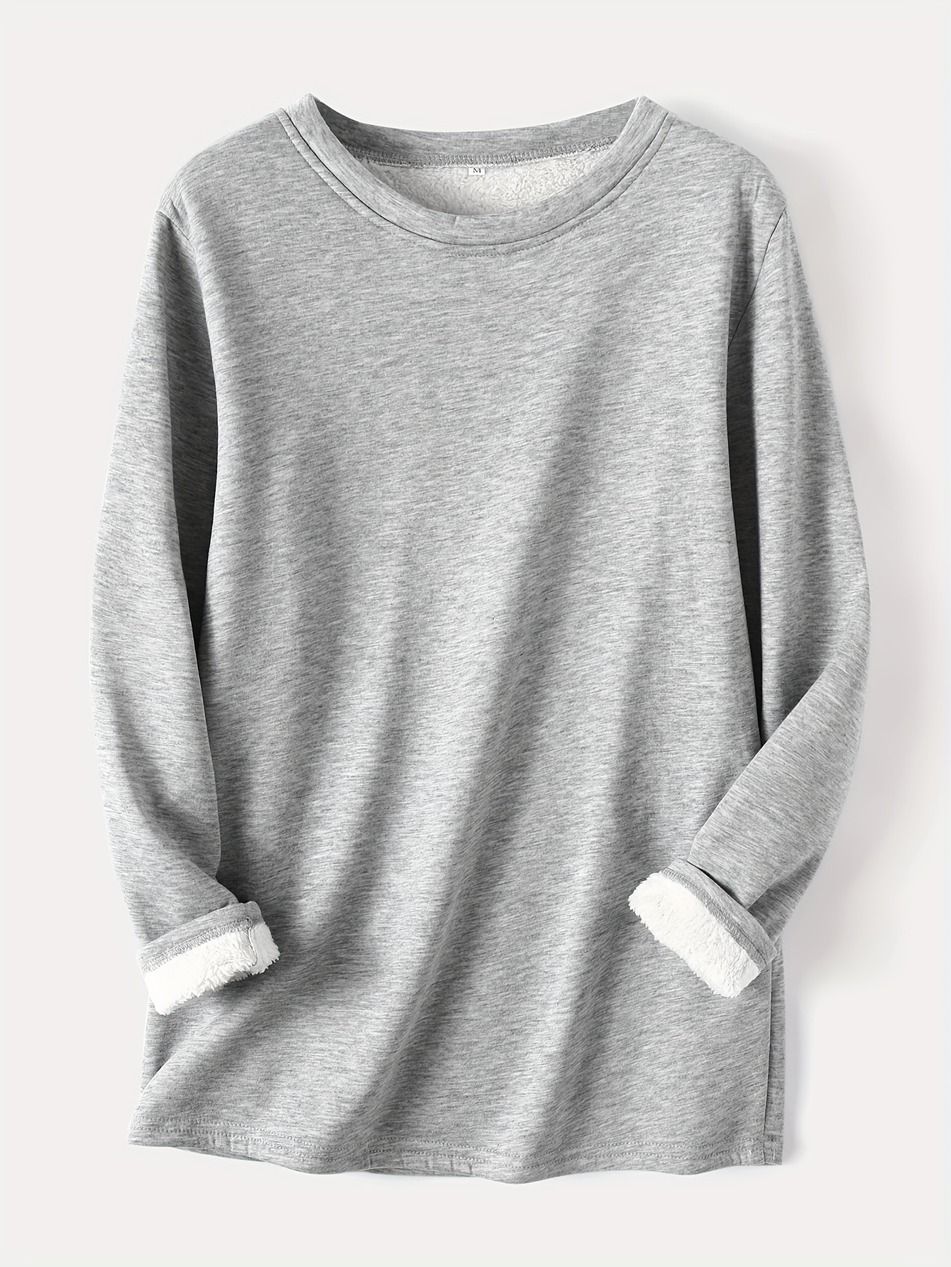 solid crew neck thermal sweatshirt casual long sleeve simple sweatshirt for fall winter womens clothing details 25