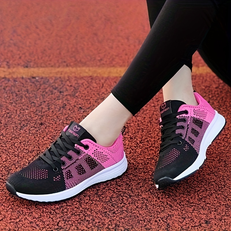 womens solid color casual sneakers lace up breathable flat soft sole shoes lightweight low top running shoes details 2