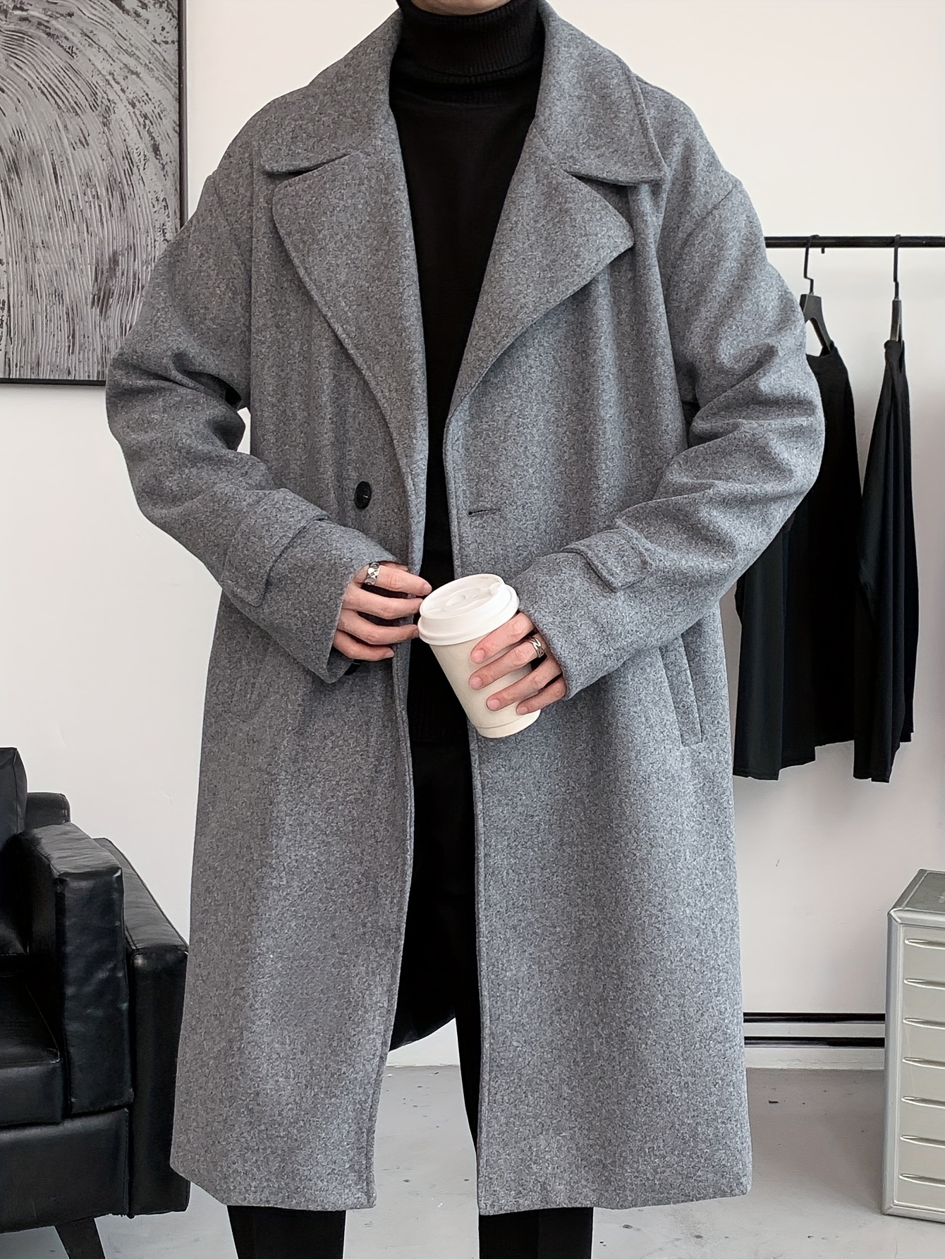 mens elegant single breasted trench coat casual lapel overcoat for fall winter details 12