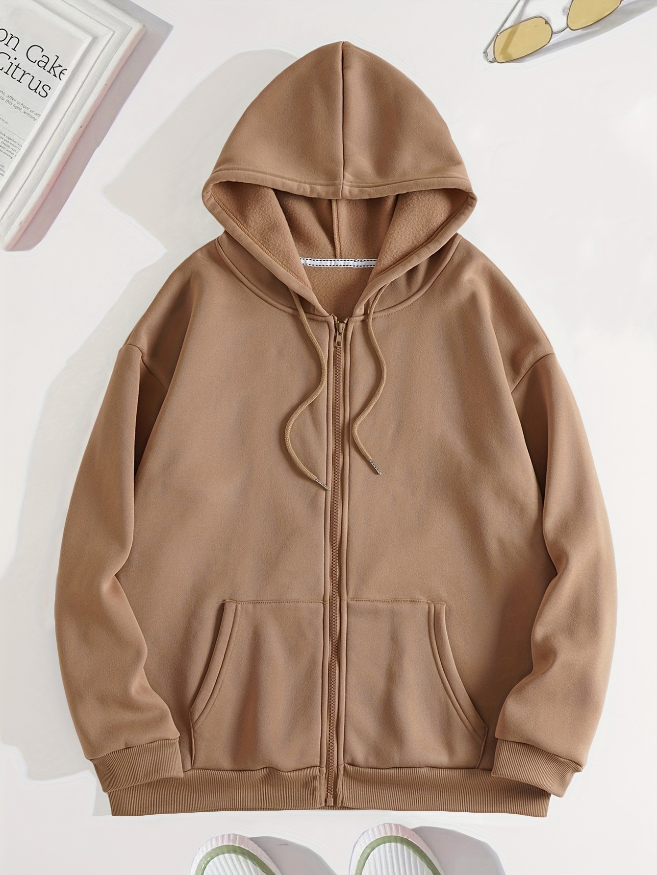 zip up solid hoodies casual long sleeve kangaroo pocket drawstring sweatshirt womens clothing details 20