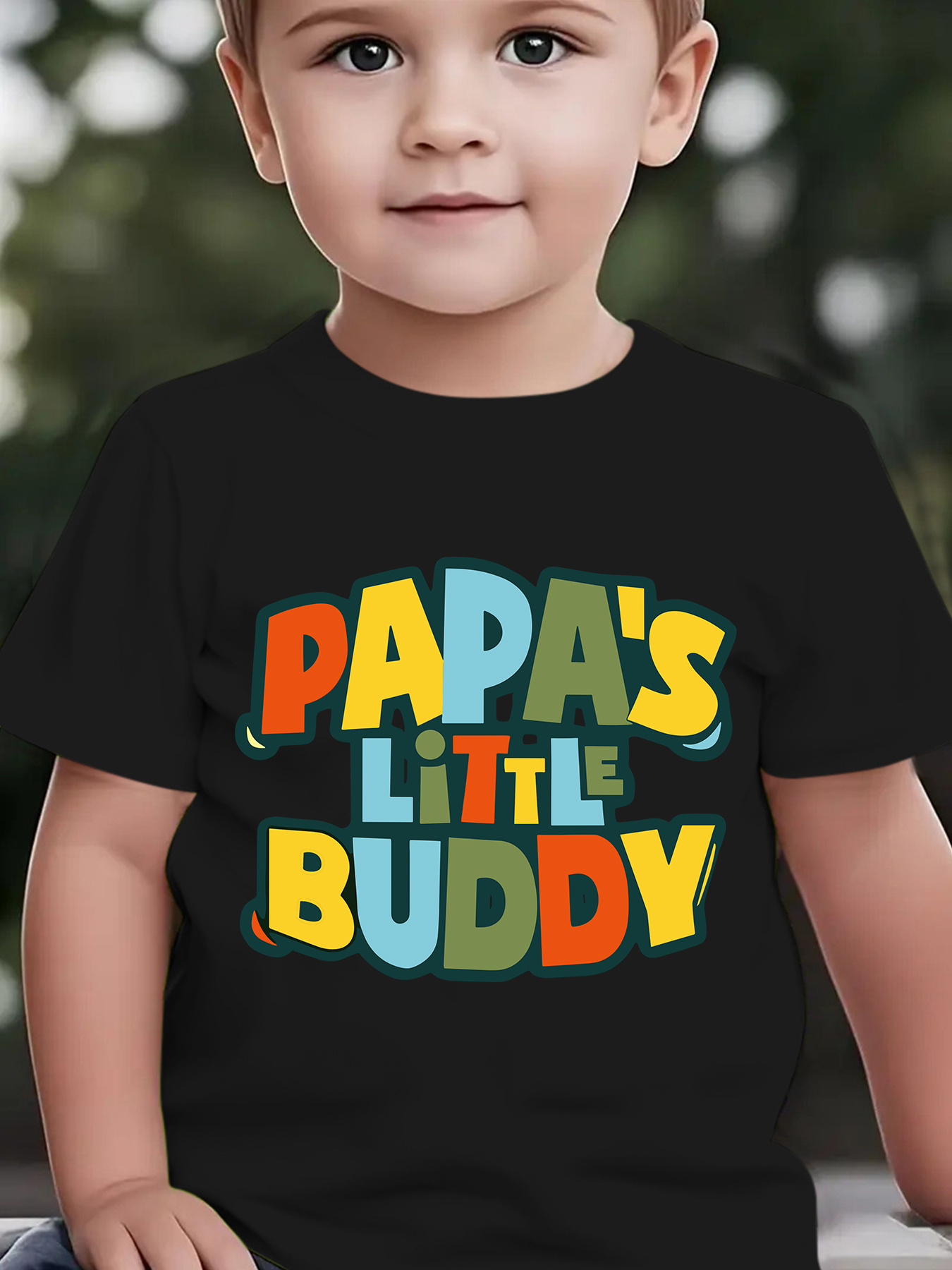Summer Boys' Stylish Short-Sleeve T-Shirt with The Cartoon Print 'PAPA'S LITTLE BUDDY' for Outdoor Casual Wear, Model NY-DX3974