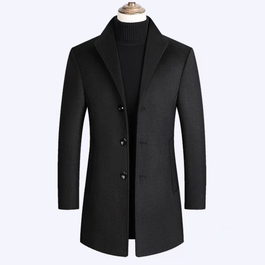 new mens business coat slim long woolen coat details 3